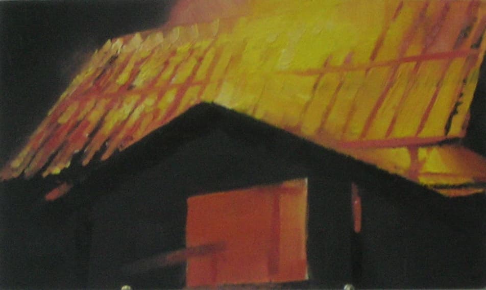 Brennendes Dach, 9,5x16cm, Ol auf MDF,2006