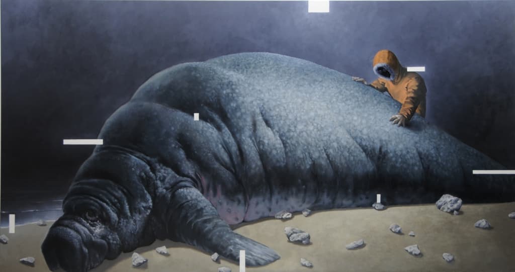 Forscher mit Objekt,2009,160x300cm