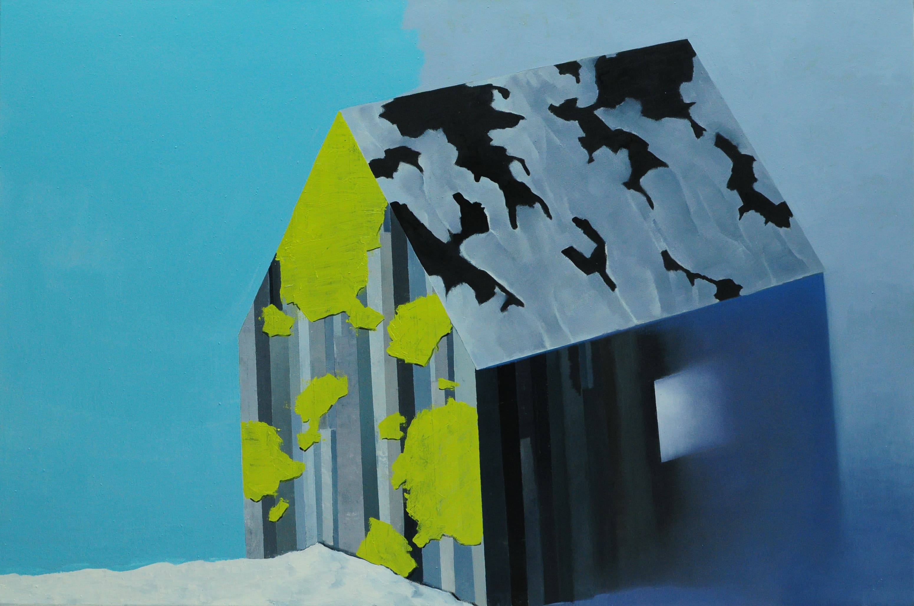 Graues Haus im Nebel, 70x100cm,Ol auf Lw,2016