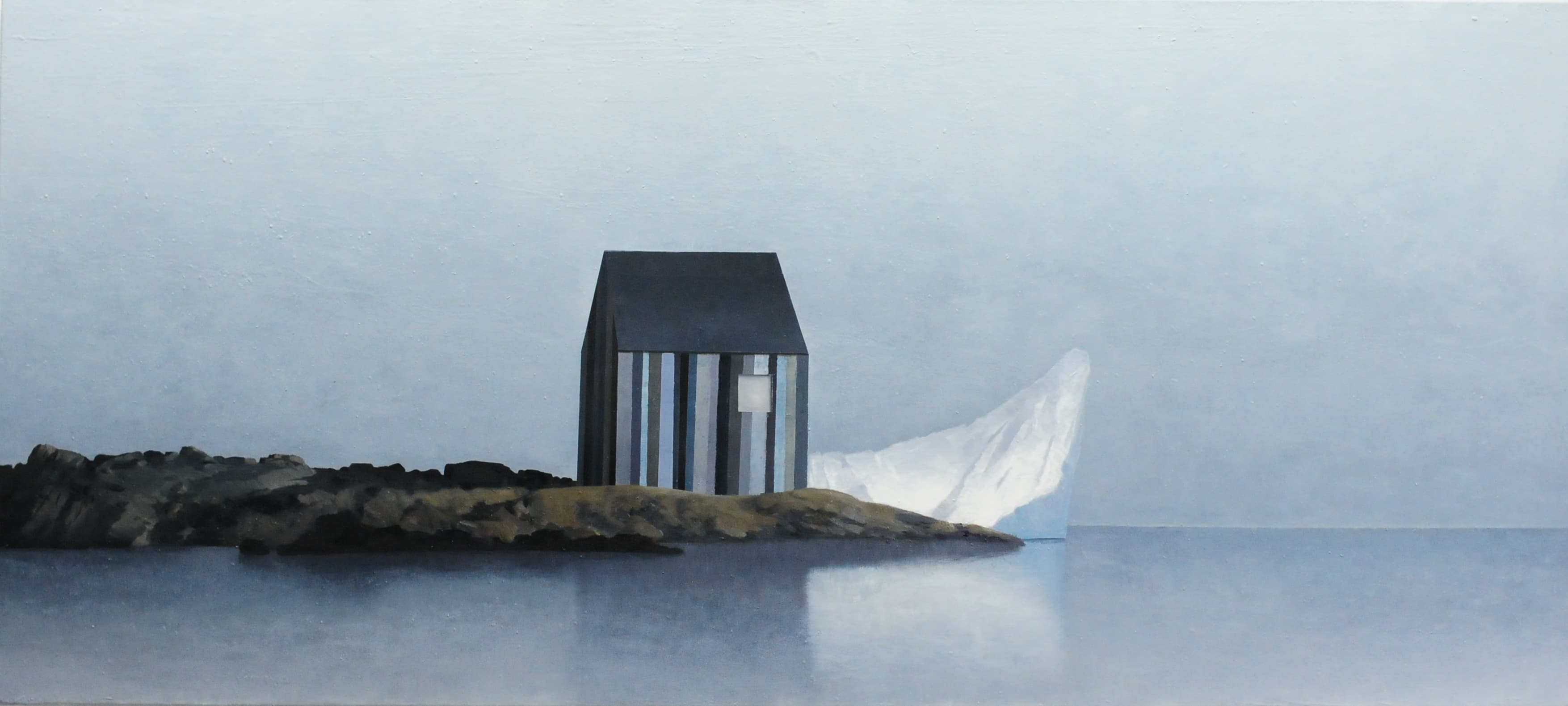 Graues Haus mit Eisberg,2015,90x200cm,Ol auf Lw