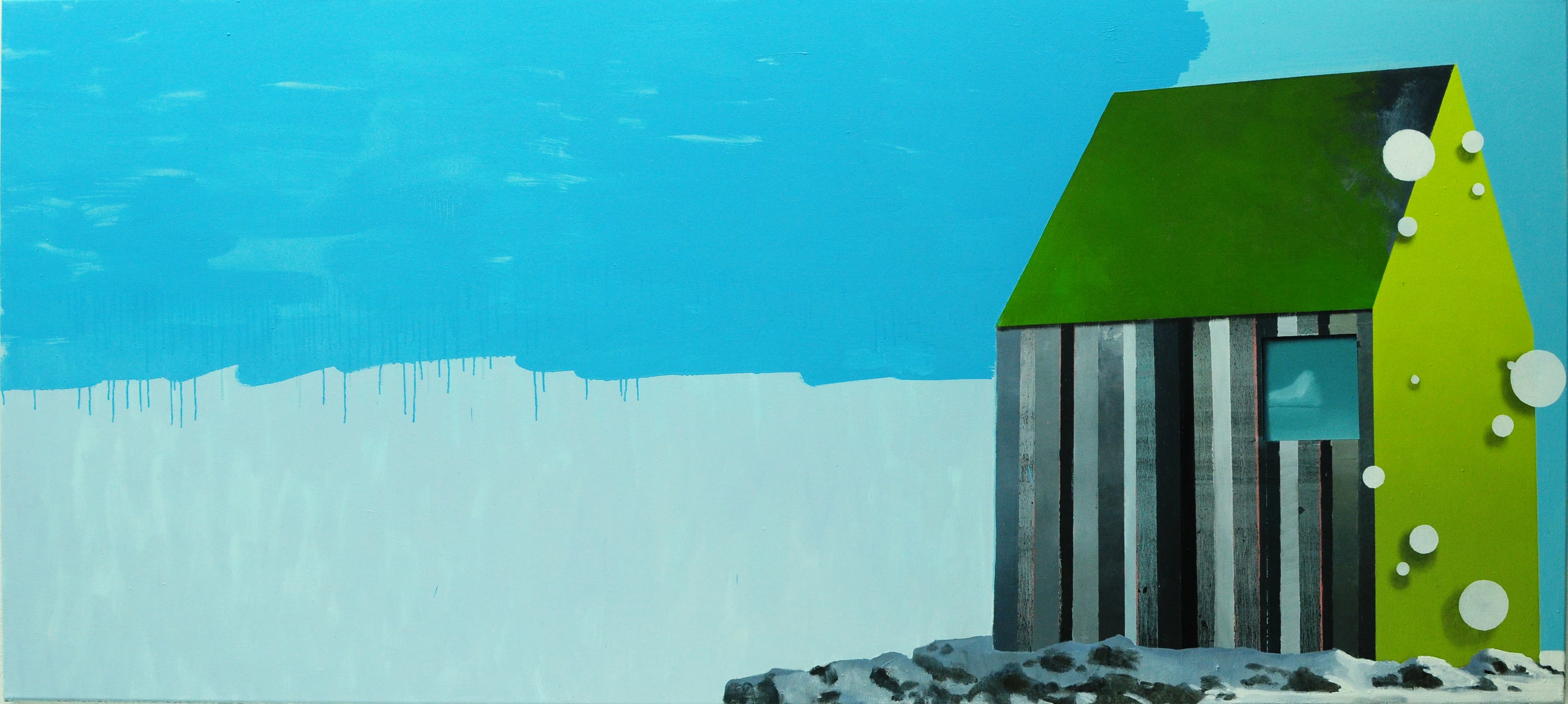 Haus im Schnee,90x200cm,Ol auf Lw,2016