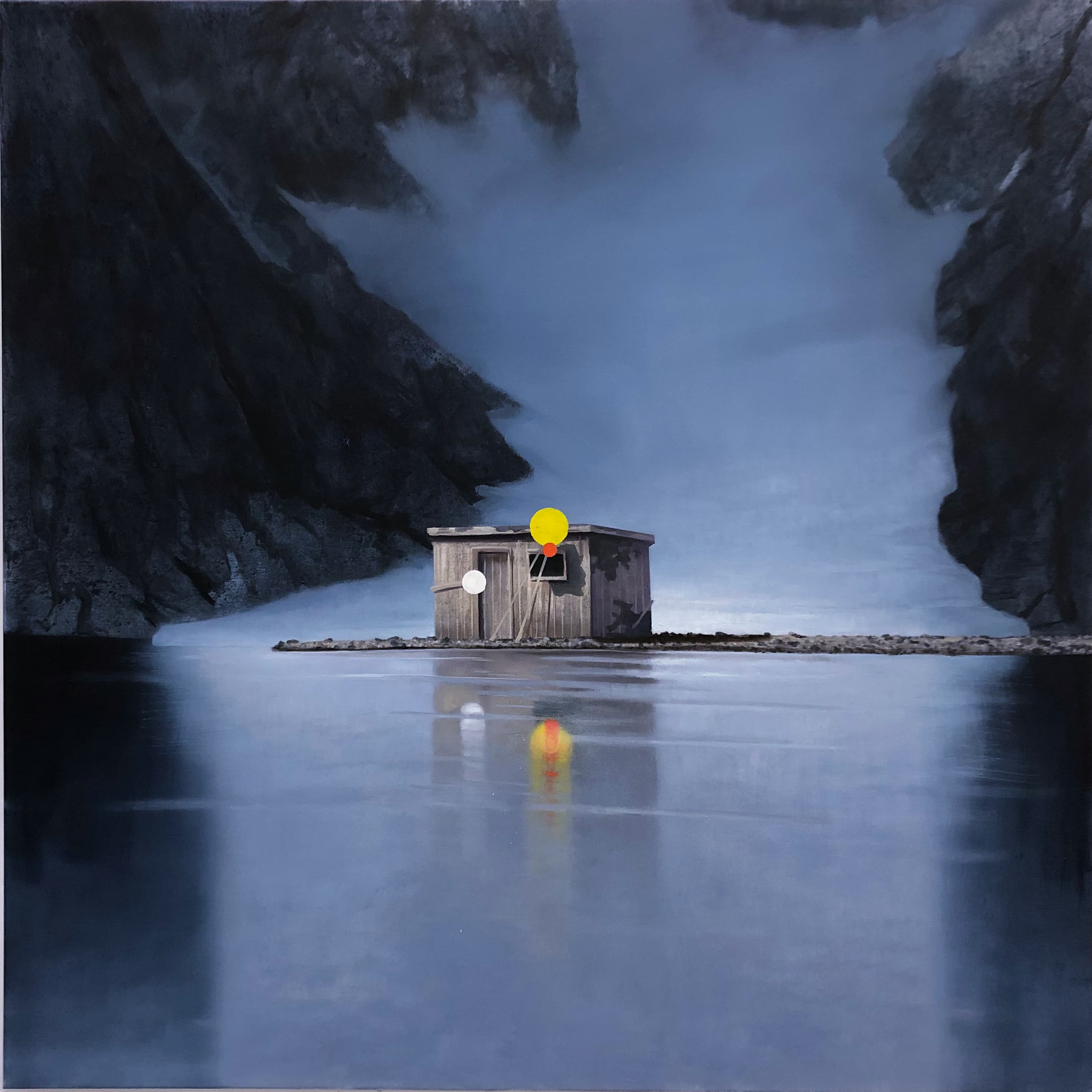 Haus vor Gletscher,130x130cm,2023