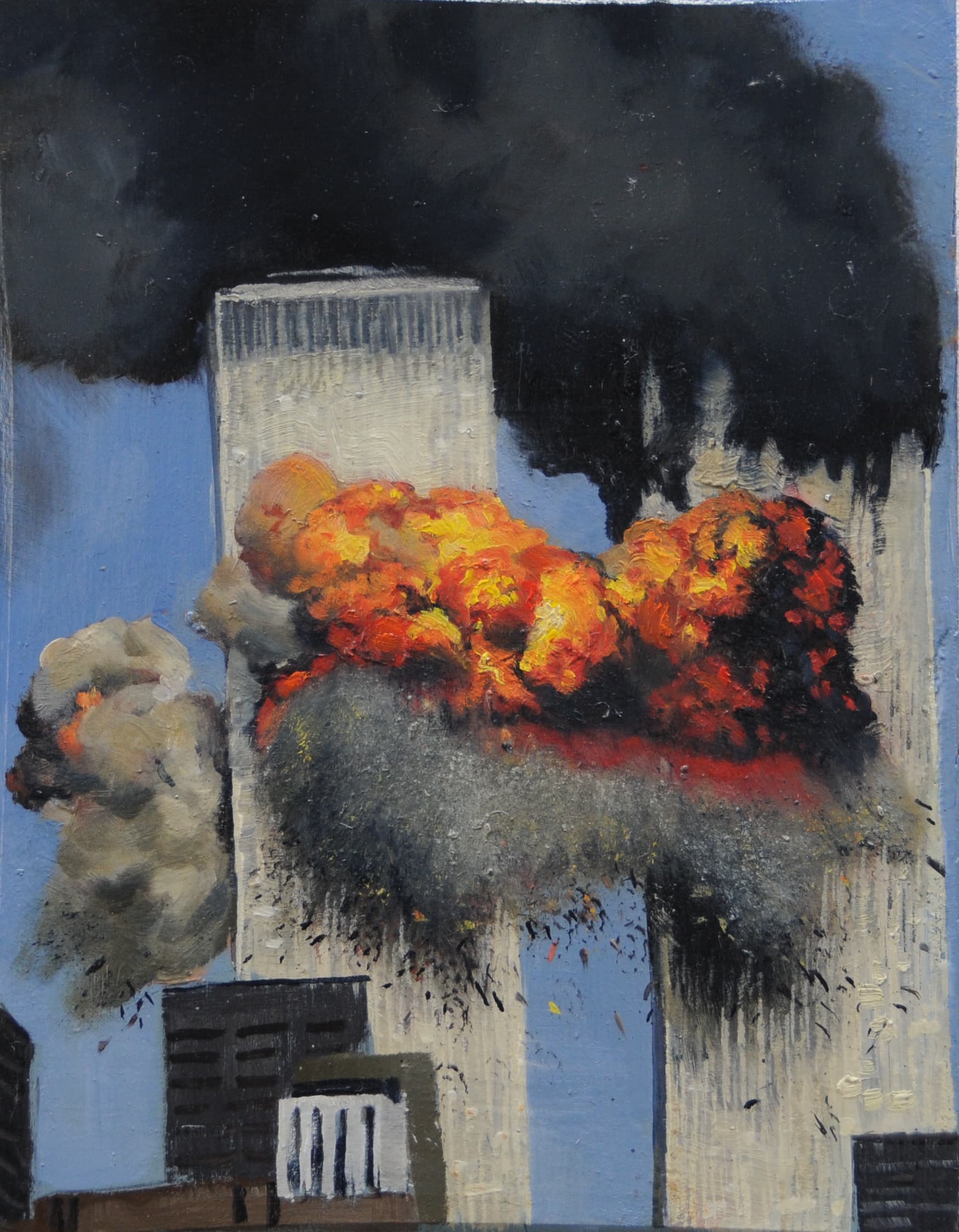 Hochhausbrand,22x17cm,Ol auf MDF,2005