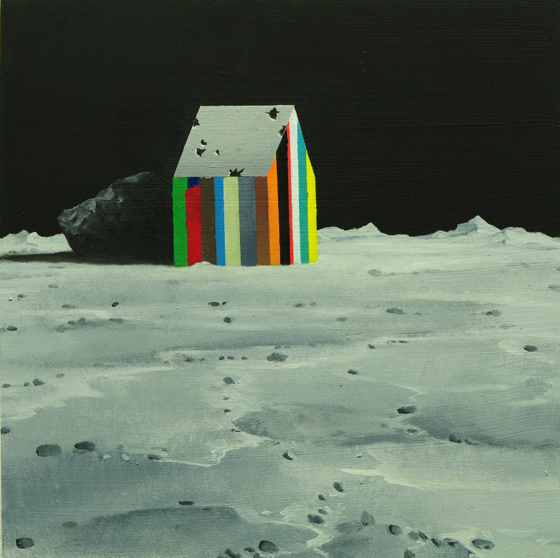 Mondhaus(Meteorit)_40x40cm_2018_Ol auf Holz