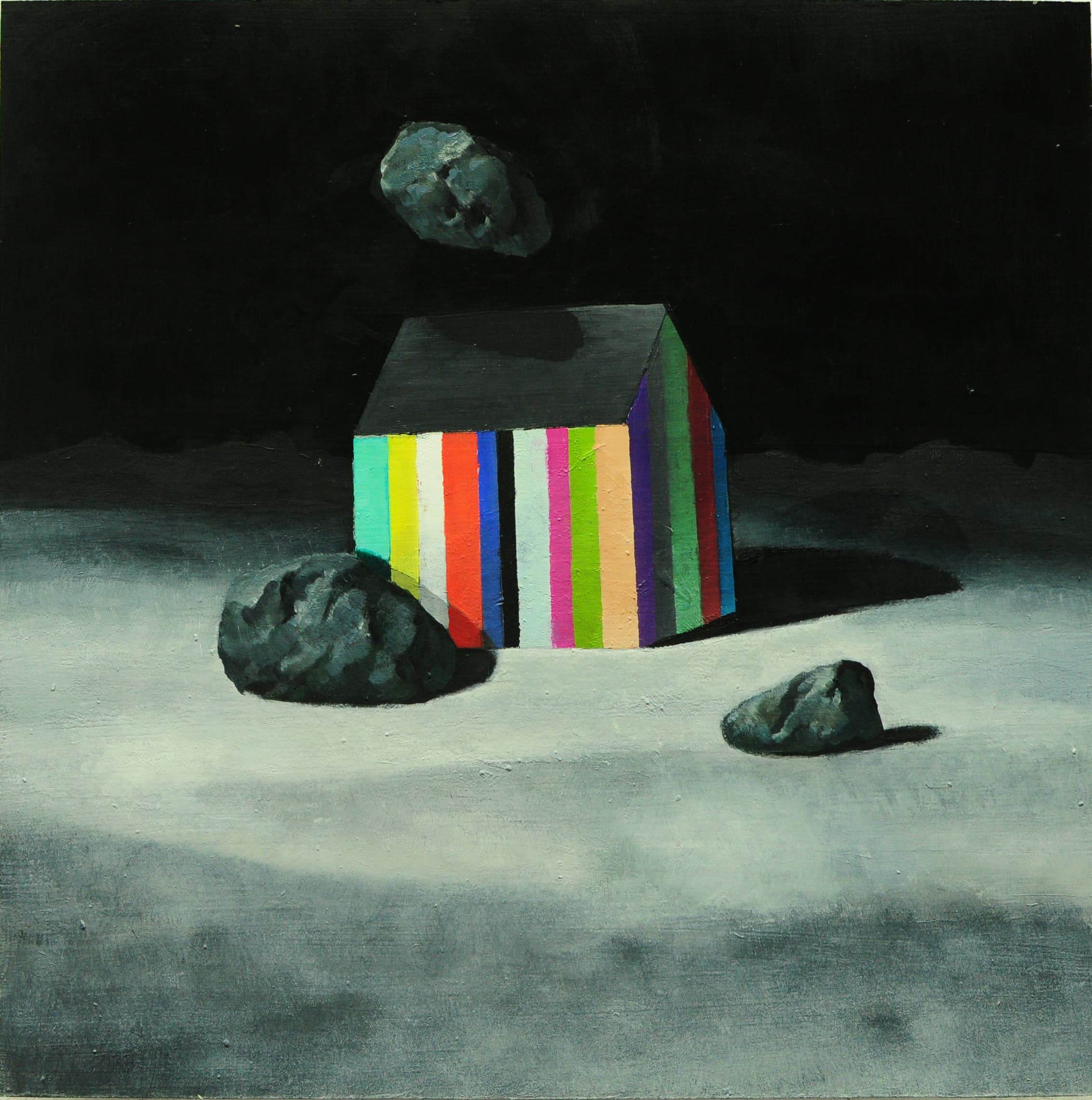 Mondhaus(Meteoriten)_40x40cm_2018_Ol auf Holz